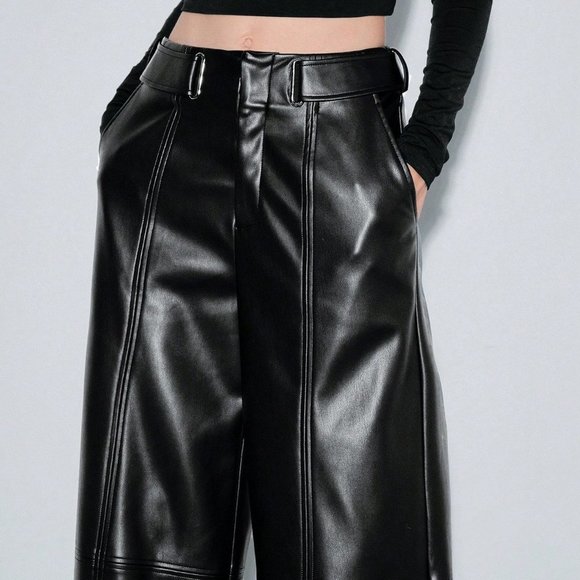 Black Preppy Womens Wide Leg Pants - Picture 4 of 5